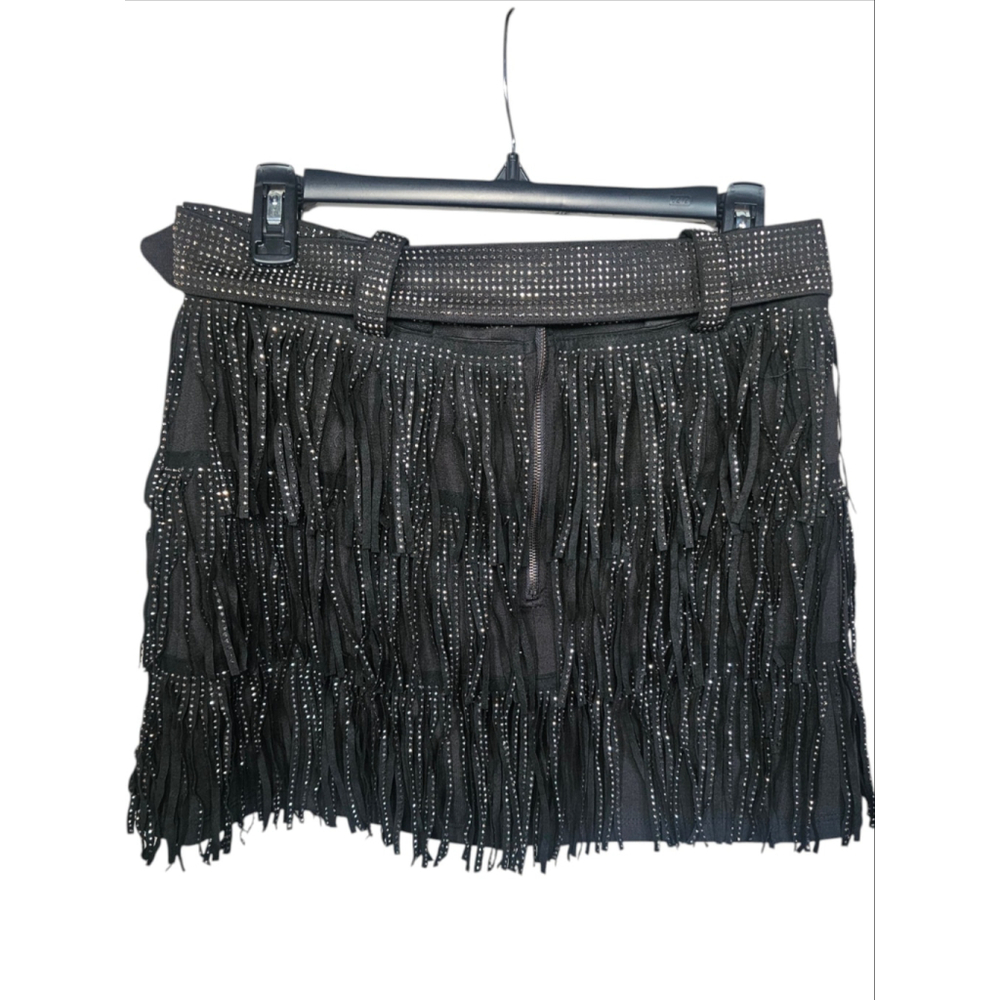 Blushing Brunette Skort Eye Catcher Fringe Black Rhinestone Western Nashville Lg - Picture 2 of 5